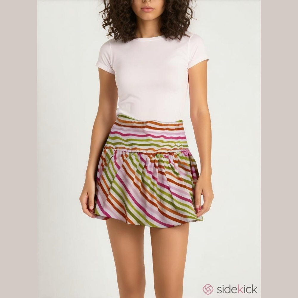 Moda International Multicolor Striped Skirt Size Small Elastic Waist Vintage NEW